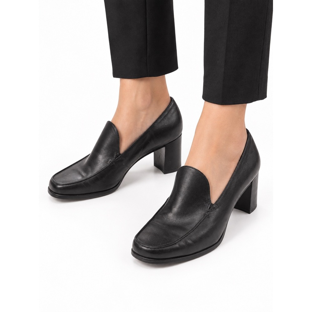 Worthington Vintage Y2K Black Leather Block Heel Loafers Women's Size 8M